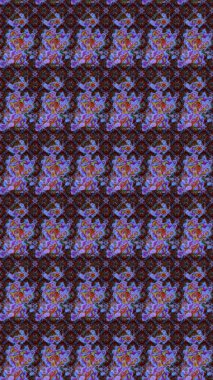 Çiçek desenli çizim. Mor renkli Asya tekstili. Raster illüstrasyonu.