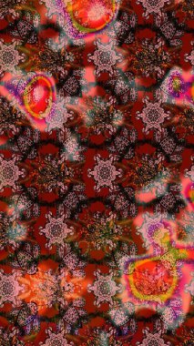 Raster illüstrasyonu. Kahverengi, pembe ve kırmızı renkte çiçekler. Çizim çiçek deseni duvar kağıdı için kullanılabilir.