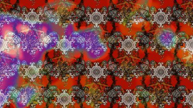 Klasik çiçek tasarımı elementleri. Kahverengi ve kırmızı kıvırcık çiçekler kahverengi ve kırmızı renklerde şekillenir. Raster illüstrasyonu.