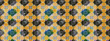 Kabile sanatı boho baskısı, klasik çiçek arkaplanı. Soyut etnik raster çizim kalıbı. Arkaplan dokusu, duvar kağıdı, sarı renkli çiçek teması.