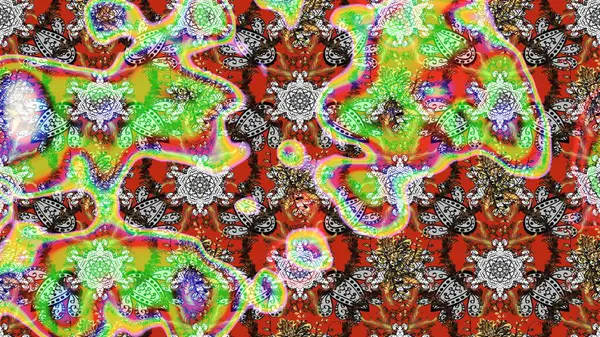 Raster illüstrasyonu. Yeşil ve kahverengi renklerde. 3D çiçekler, çizim.