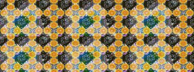 Kabile sanatı boho baskısı, klasik çiçek arkaplanı. Soyut etnik raster çizim kalıbı. Arkaplan dokusu, duvar kağıdı, sarı renkli çiçek teması.