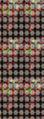 Siyah renkli çiçekler. Hediye ambalaj kağıdı, tebrik kartları, posterler ve pankart tasarımı. Raster düz çiçek çizim deseni.