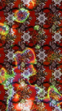 Raster illüstrasyonu. Çiçek deseni. Şatafatlı bahar bahçesi dokusu. Kahverengi, kırmızı ve nötr renkler üzerine çiçek çizimi. Kahverengi, kırmızı ve nötr renkte çiçekler.