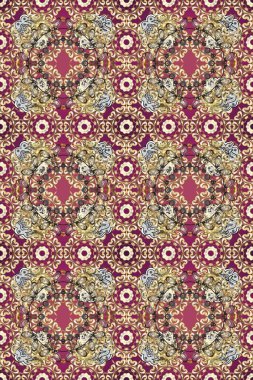 Çiçek süsü kumaş deseni, cam, çiçek desenli metal kahverengi, mor ve bej renklerinde altın elementler. Klasik raster altın pürüzsüz desen.