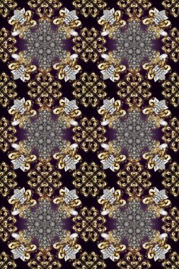 Kahverengi, siyah ve gri renklerde altın rengi ve altın elementleri var. Noel, kar tanesi, yeni yıl. Kahverengi, siyah ve gri renklerde, altın elementlerle kusursuz klasik desen.