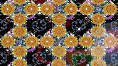 Raster illüstrasyonu. 3D çiçekler, eskiz. Sarı renklerde.