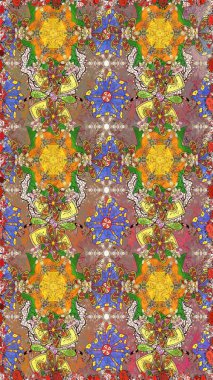 Tekstil, kumaş, ambalaj, hatıra defteri için hoş bir çiçek arkaplanı. Çocuksu tasarım. Kahverengi ve bej arka planda. Elle çizilmiş karalama çiçekleri ile pürüzsüz desen.