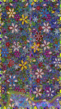 Tomurcukları papatya çiçekleri olan sevimli bir çiçek deseni. Miles Fleur, süslü püslü bir süs. Raster illüstrasyonu. Kumaş, tekstil, duvar kağıdı baskısı için. Eski usul. Kusursuz arkaplan.