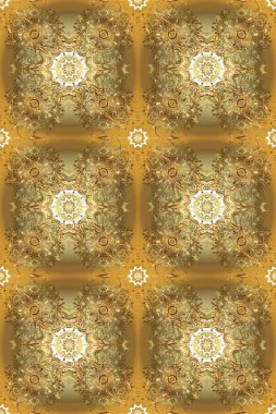 Kahverengi, bej ve nötr renklerde altın element. Antika altın tekrarlanabilir duvar kağıdı. Damask arkaplanı tekerrür ediyor. Barok tarzında altın çiçek süsü..
