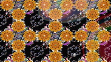 Düz Çiçek Elementleri Tasarımı. Taslak desenli, modaya uygun kumaş deseni. Renkli Bahar Teması eskiz kalıbı. Raster illüstrasyonu. Şirin çiçek elementleri..
