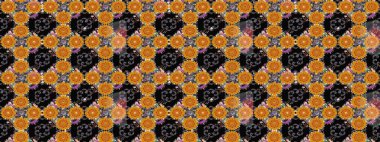 Güzel kumaş deseni. Raster illüstrasyonundaki çiçek desenli çizim. Raster illüstrasyonu. Siyah renklerde.