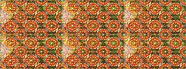 Raster illüstrasyonu. Süslü dekorasyon. Damask altın soyut çiçek kahverengi renklerde pürüzsüz desen.