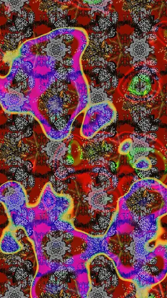 Suluboya çiçekli çiçek deseni. Gri, kırmızı ve kahverengi renkli güzel bir tekstil. Raster illüstrasyonu.