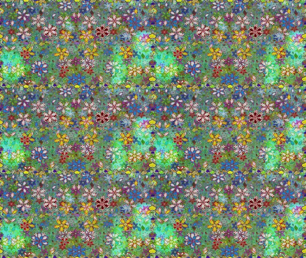 Yeşil ve mavi renkte çiçekler. Raster illüstrasyonunda kusursuz çiçek deseni.