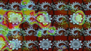 Çiçek desenli çizim. Asya tekstil tarzında. Raster illüstrasyonu. Düz Çiçek Elementleri Tasarımı. Renkli Bahar Teması eskiz kalıbı. Güzel kumaş deseni.