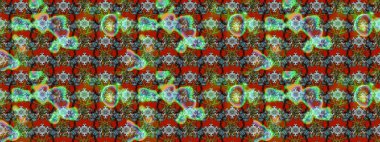 Raster illüstrasyonu. Robot resim. Şirin çiçek elementleri. Yeşil, kahverengi ve kırmızı renkte çiçekler.