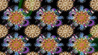 Renkli Bahar Teması eskiz kalıbı. Sevimli çiçek raster deseni. Siyah renkli çiçekler. Düz Çiçek Elementleri Tasarımı.