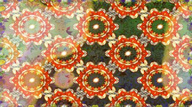 Kusursuz çiçek deseni. Turuncu renklerde grafiksel, modern, pürüzsüz desen. Kusursuz raster arka plan. Duvar kâğıdı barok, İspanyol kumaşı.