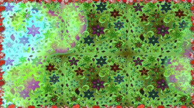 Düz Çiçek Elementleri Tasarımı. Yeşil ve nötr renklerde çiçekler. Renkli Bahar Temalı Kusursuz Arkaplan. Sevimli çiçek raster deseni.