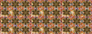 Kahverengi renkte desen. Raster Golden Mehndi kusursuz desen. Kına dövmeli süs çiçekleri, altın çıkartmalar, mehndi ve yoga tasarımı, kartlar ve parmak izleri..