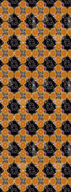 Siyah renkli bitkilerden oluşan parlak çiçekli çizim deseni.