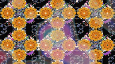 Sarı renkte güzel çiçekler olan eskiz deseni, suluboya çiçek deseni, duvar kağıdı, kart ya da kumaş için fayanslı. Raster..