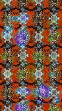 Modern stil dokusu. Çiçek desenli raster, kahverengi, turuncu ve nötr çizgi desenli soyut raster arkaplan.