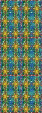 Çok yeşil ve mavi zarif küçük çiçekler ve yeşil ve mavi renkli komik böcekler, raster desen, illüstrasyon.