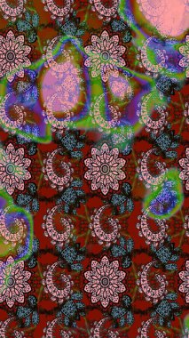 Yumuşak, bahar çiçekli arka plan. Çiçekli karalama şeklinde Raster çiçek deseni. Kahverengi ve kırmızı renkte çiçekler.