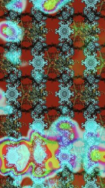 Mavi ve kahverengi renkli şirin çiçek deseni. Düz Çiçek Elementleri Tasarımı. Raster Modaya uygun kumaş deseni. Renkli Bahar Teması çizim şablonu.