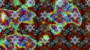 Bahar çiçekleriyle desenli dallı, çiçek siluetiyle renklendirilmiş desen. Raster deseni.