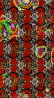 Raster illüstrasyonundaki çiçek desenli çizim. Düz Çiçek Elementleri Tasarımı. Çiçekler kırmızı, kahverengi ve gri renklerde. Renkli Bahar Teması çizim şablonu.