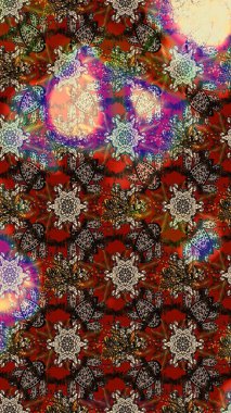 Süslü kumaş deseni. Renkli Bahar Teması eskiz kalıbı. Düz Çiçek Elementleri Tasarımı. Raster illüstrasyonunda çiçek deseni çizimi.