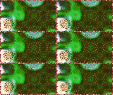 Raster illüstrasyonu. Tropik, dikişsiz çiçek deseni. Yeşil ve kahverengi renkte çiçekler.