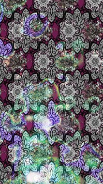 Gri renkli çiçekler. El çizimi çiçekli soyut çizim kalıbı. Raster illüstrasyonu.