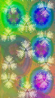 Arkaplan dokusu, duvar kağıdı, yeşil ve mavi renkli çiçek teması. Kabile sanatı boho baskısı, klasik çiçek arkaplanı. Soyut etnik raster çizim kalıbı.