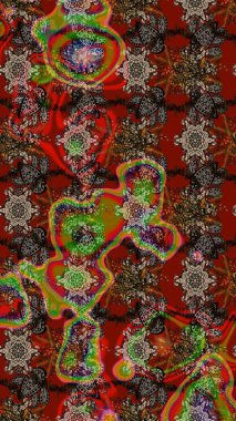 Kahverengi, kırmızı ve gri renkli, parlak çiçekli, soyut çizim deseni. Küçük çiçekte hoş bir çiçek deseni var. Çiçek elementli zarif raster dokusu..