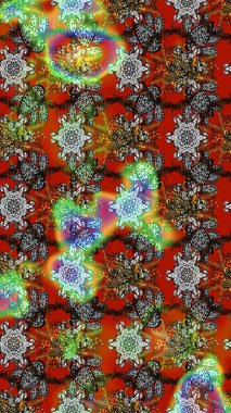 Raster illüstrasyonundaki çiçek desenli çizim. Güzel kumaş deseni. Raster illüstrasyonu. Kahverengi, gri ve kırmızı renklerde.