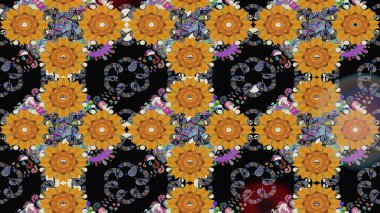 Raster illüstrasyonu. Çiçekli güzel suluboya desen. Siyah renklerde.