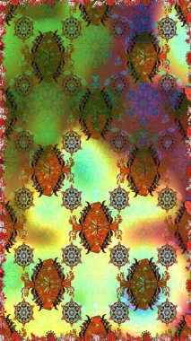 Yeşil ve kahverengi renkli çiçekler. Düz Çiçek Elementleri Tasarımı. Raster illüstrasyonunda kusursuz çiçek deseni. Renkli Bahar Teması Kusursuz Arkaplan.