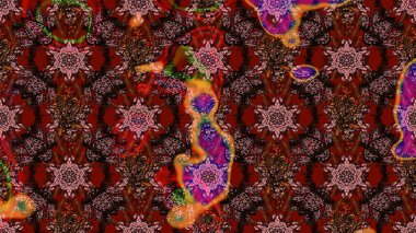 Vadinin çiçekleri kahverengi ve kırmızı renklerde. Soyut etnik raster çizim kalıbı. Çiçekler..
