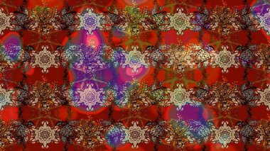 Kahverengi ve kırmızı renklere karalamalar çizilmiş çiçek deseni. Raster illüstrasyonu.