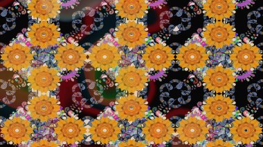 Raster illüstrasyonu. Sarı renkte şirin çiçekler. Küçük çiçekli basit bir çiçek çizimi. Moda baskısı, albüm, ambalaj kağıdı, duvar kağıdı için zarif dekoratif süslemeler..