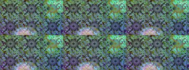 Yeşil ve mavi renkte çiçekler. Raster illüstrasyonunda kusursuz çiçek deseni.