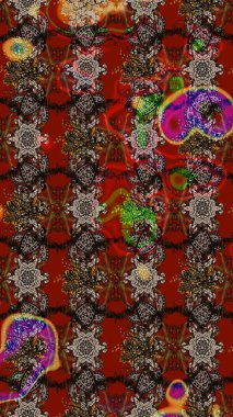 Renkli Bahar Teması eskiz kalıbı. Raster Modaya uygun kumaş deseni. Kahverengi, kırmızı ve gri renkli şirin çiçek desenleri. Düz Çiçek Elementleri Tasarımı.