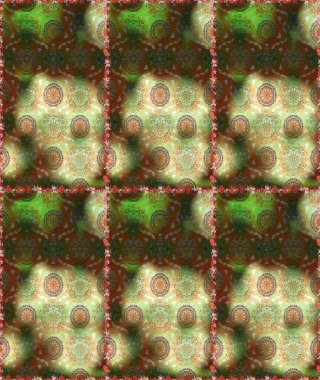 Kahverengi ve yeşil renklerde çiçeklerle kusursuz çiçek deseni. Çiçekler suluboya tarzında kahverengi ve yeşil renklerde.