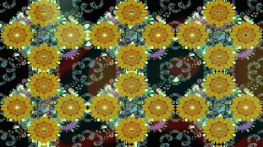 Çiçek kompozisyonu, el boyası, hassas şablon. Sarı renkte manzaralı çiçek deseni. Sevgililer günü ve tebrik kartı konsepti için şık bir davetiye. Üst görünüm, yumuşak biçim.