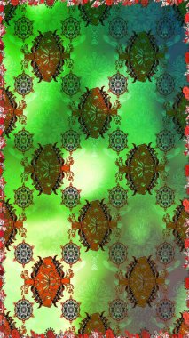 Raster dikişsiz çiçek deseni. Vadinin çiçekleri yeşil ve kahverengi renklerde.