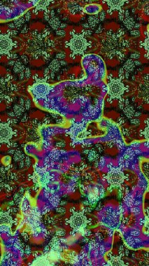 Düz Çiçek Elementleri Tasarımı. Renkli Bahar Teması eskiz kalıbı. Raster illüstrasyonundaki çiçek desenli çizim. Yeşil ve kahverengi renkte çiçekler.